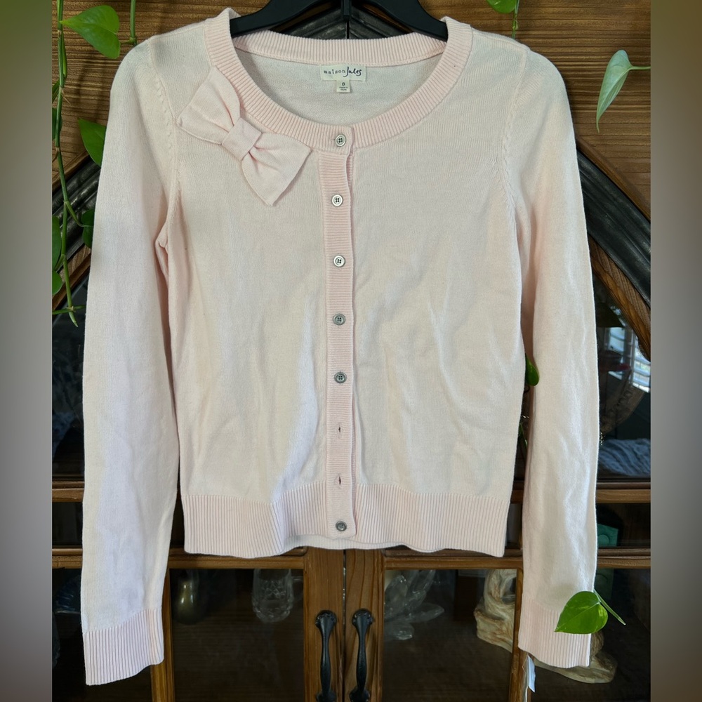 Maison Jules Light Pink Bow Cardigan